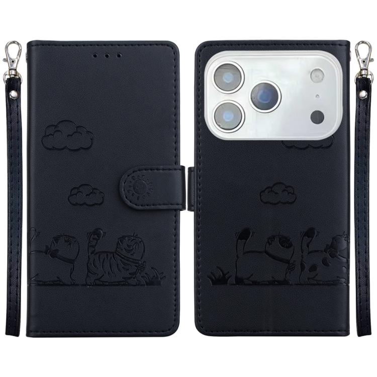 For iPhone 17 Pro Max Cute Cats RFID Leather Phone Case(Black)