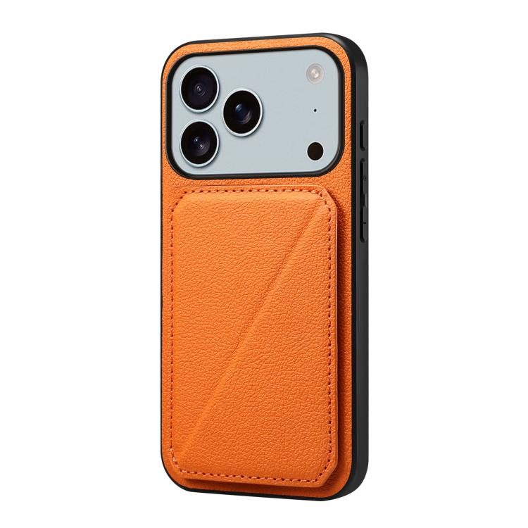 For iPhone 17 Pro Max D04 Calf Texture Dual Card Slot Holder Phone Case(Orange)