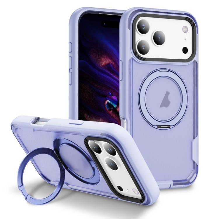 For iPhone 17 Pro Max Defend Rugged Gear Holder MagSafe Phone Case(Light Purple + Transparent Purple)