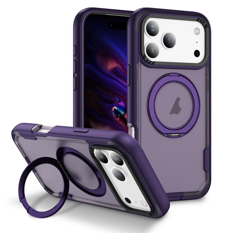 For iPhone 17 Pro Max Defend Rugged Gear Holder MagSafe Phone Case(Purple + Dark Purple)