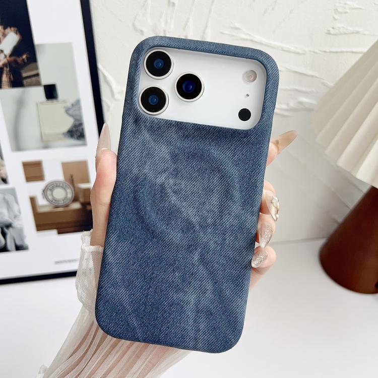 For iPhone 17 Pro Max Denim MagSafe Magnetic PC + PU Phone Case(Dark Blue)