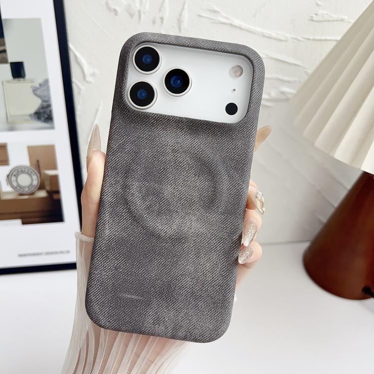 For iPhone 17 Pro Max Denim MagSafe Magnetic PC + PU Phone Case(Dark Grey)