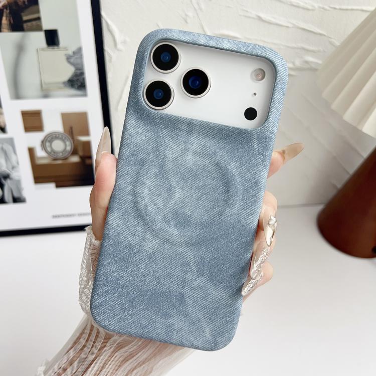 For iPhone 17 Pro Max Denim MagSafe Magnetic PC + PU Phone Case(Light Blue)