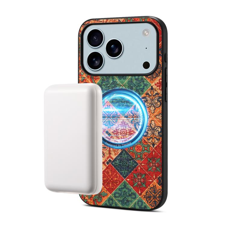 For iPhone 17 Pro Max Denior A07 Flower Language Series Magnetic Vegan Leather Phone Case(Blue)