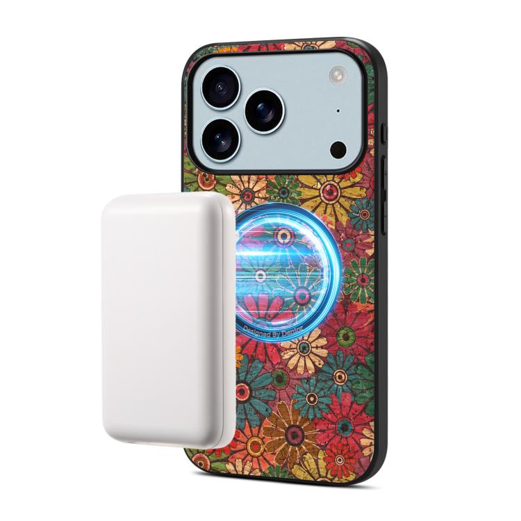 For iPhone 17 Pro Max Denior A07 Flower Language Series Magnetic Vegan Leather Phone Case(Green)