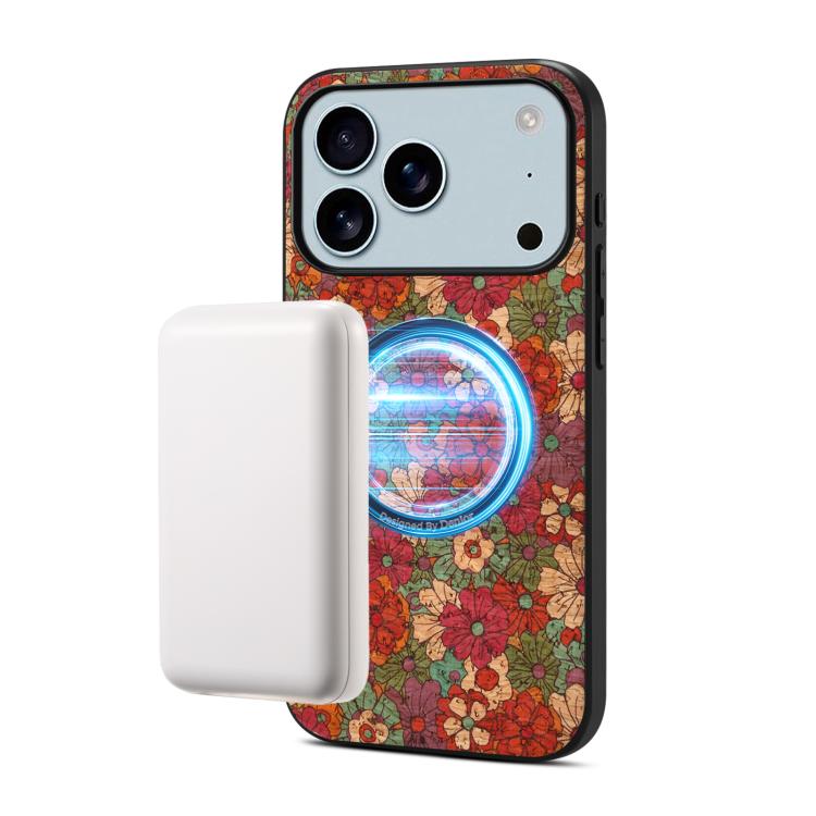 For iPhone 17 Pro Max Denior A07 Flower Language Series Magnetic Vegan Leather Phone Case(Red)