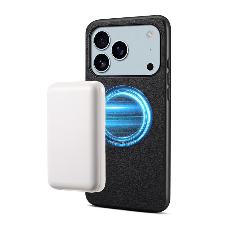 For iPhone 17 Pro Max Denior A08 PU Vegan Leather Calfskin Texture Magnetic Phone Case(Black)