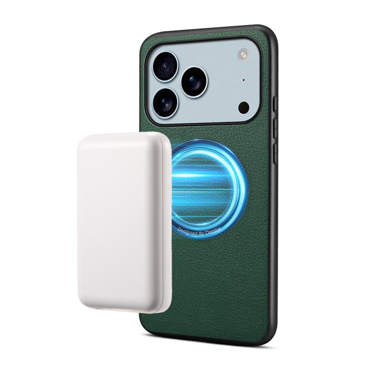 For iPhone 17 Pro Max Denior A08 PU Vegan Leather Calfskin Texture Magnetic Phone Case(Green)
