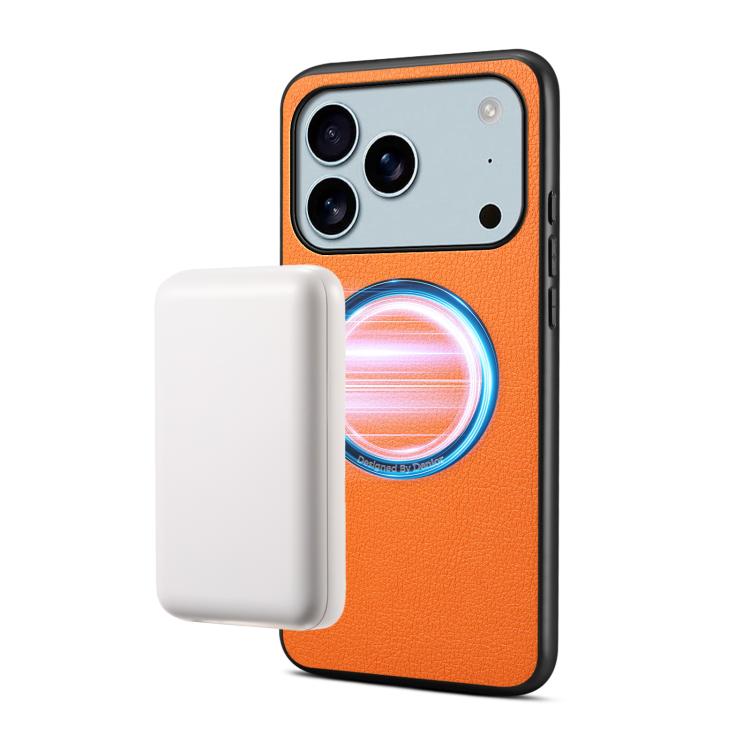 For iPhone 17 Pro Max Denior A08 PU Vegan Leather Calfskin Texture Magnetic Phone Case(Orange)