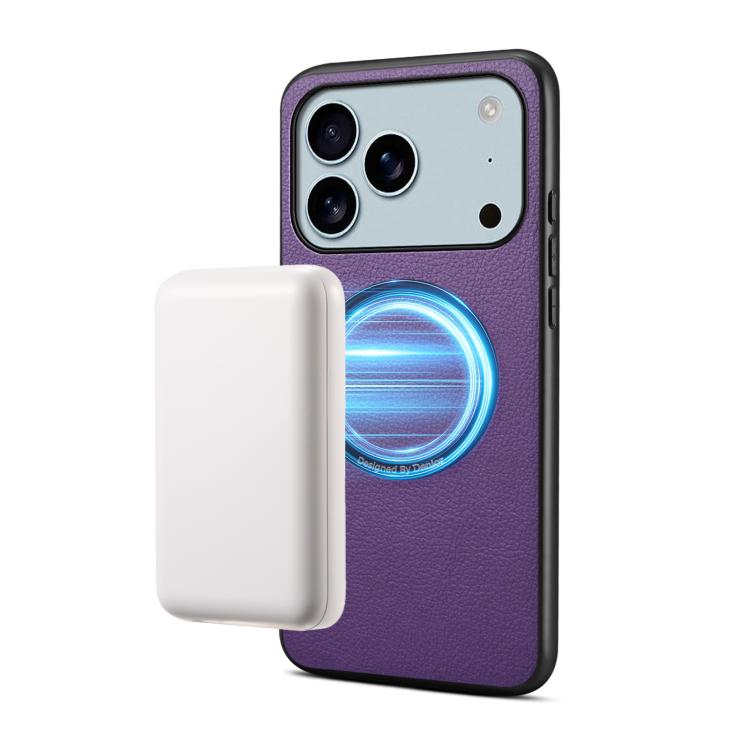 For iPhone 17 Pro Max Denior A08 PU Vegan Leather Calfskin Texture Magnetic Phone Case(Purple)