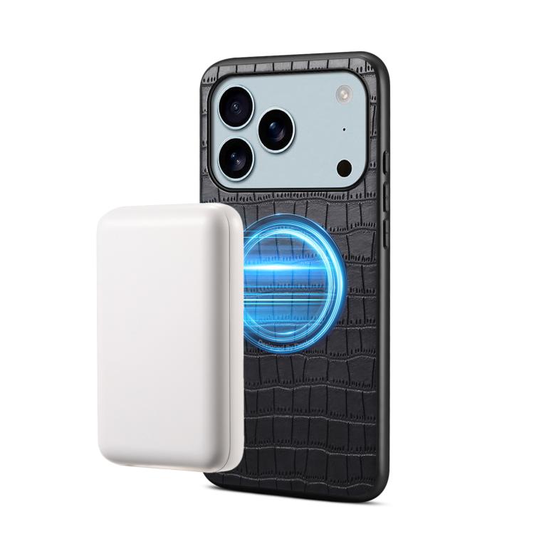 For iPhone 17 Pro Max Denior A09 Crocodile Texture PU Vegan Leather Magnetic Phone Case(Black)