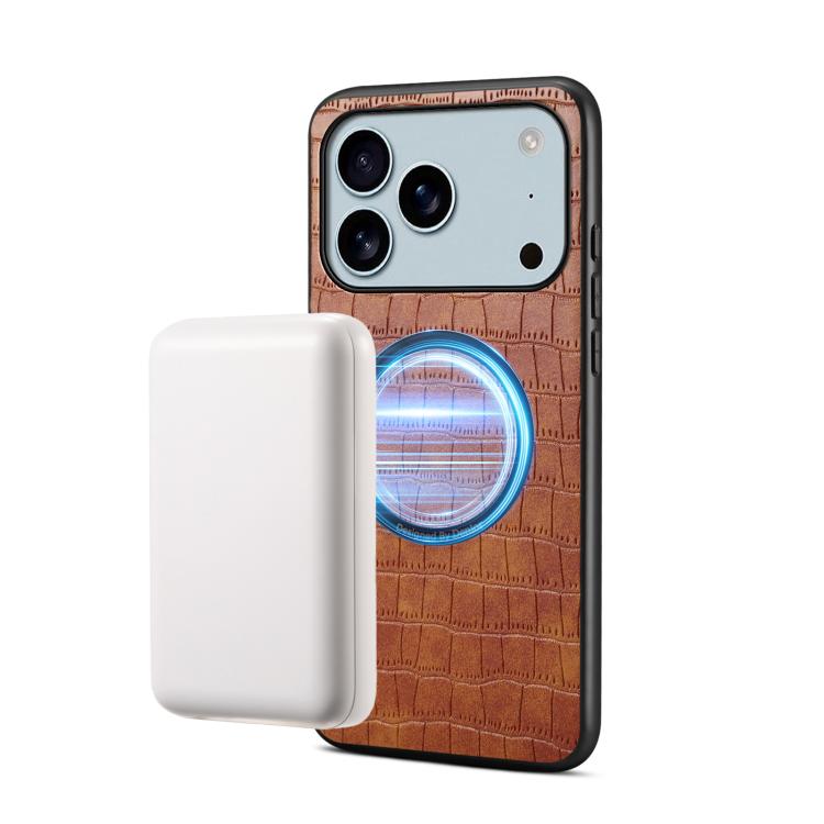 For iPhone 17 Pro Max Denior A09 Crocodile Texture PU Vegan Leather Magnetic Phone Case(Brown)
