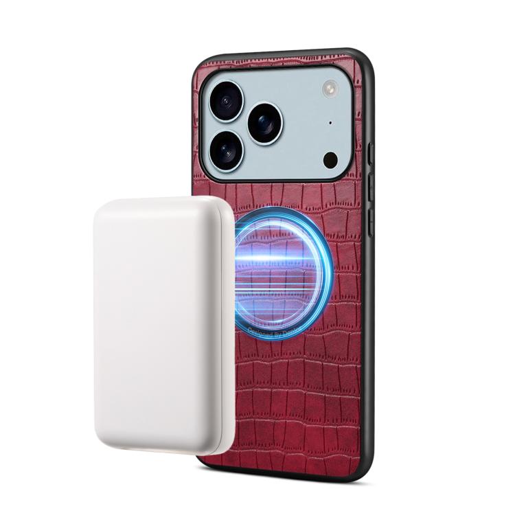 For iPhone 17 Pro Max Denior A09 Crocodile Texture PU Vegan Leather Magnetic Phone Case(Red)