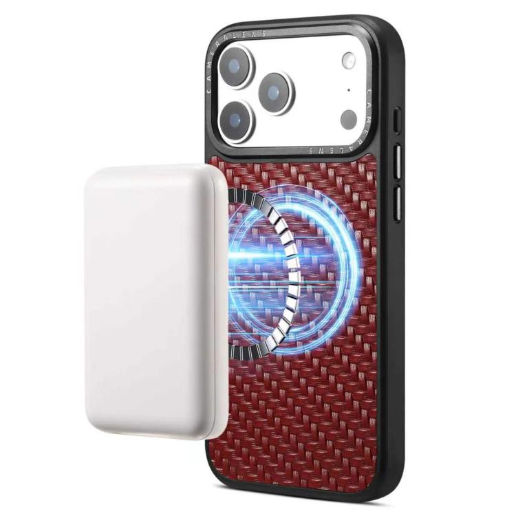 For iPhone 17 Pro Max Denior A26 Genuine Leather Woven Texture Magnetic Phone Case(Red)