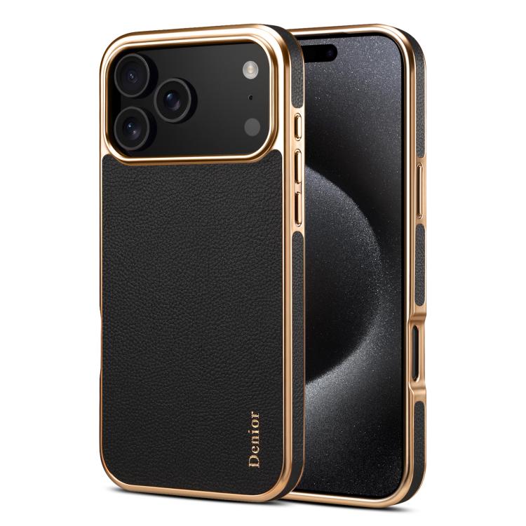 For iPhone 17 Pro Max Denior Cowhide Leather Plating Phone Case(Black)
