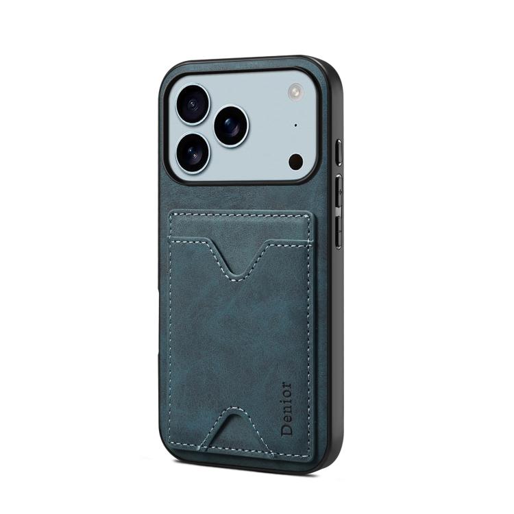 For iPhone 17 Pro Max Denior D06 PU Back Cover Card Slot Holder Phone Case(Blue)