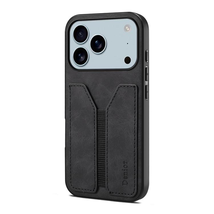 For iPhone 17 Pro Max Denior D07 DV Elastic Card Slot PU Back Cover Phone Case(Black)