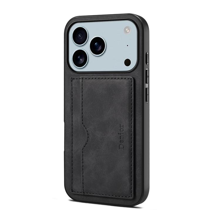 For iPhone 17 Pro Max Denior D08 PU Single Card Slot Holder Phone Case(Black)