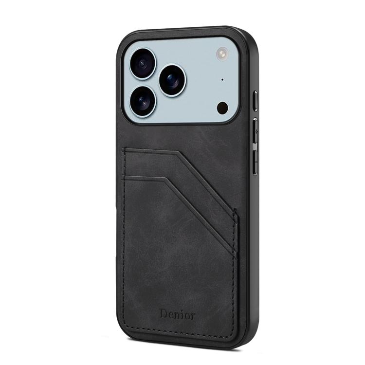For iPhone 17 Pro Max Denior D09 PU Dual Card Slot Back Cover Phone Case(Black)