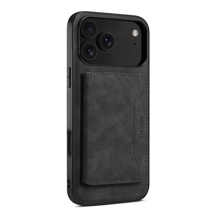 For iPhone 17 Pro Max Denior D13 Retro Texture Leather MagSafe Card Bag Phone Case(Black)