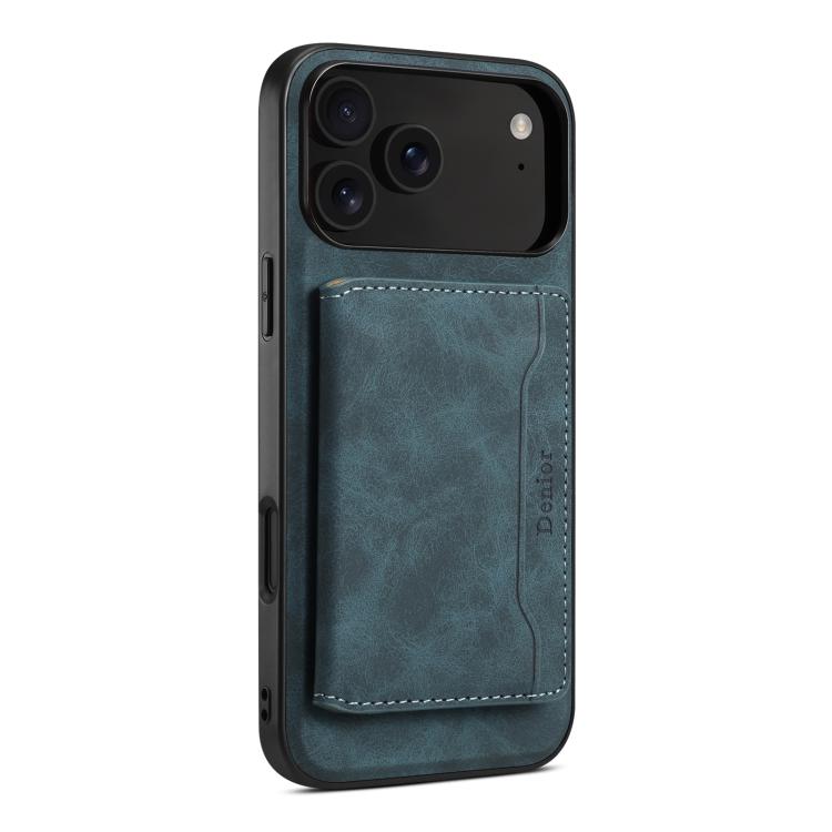 For iPhone 17 Pro Max Denior D13 Retro Texture Leather MagSafe Card Bag Phone Case(Blue)