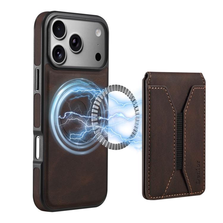 For iPhone 17 Pro Max Denior D17 Skin Feel MagSafe Detachable Card Slot Phone Case(Brown)