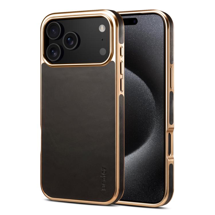 For iPhone 17 Pro Max Denior Oil Wax Leather Electroplating Phone Case(Black)