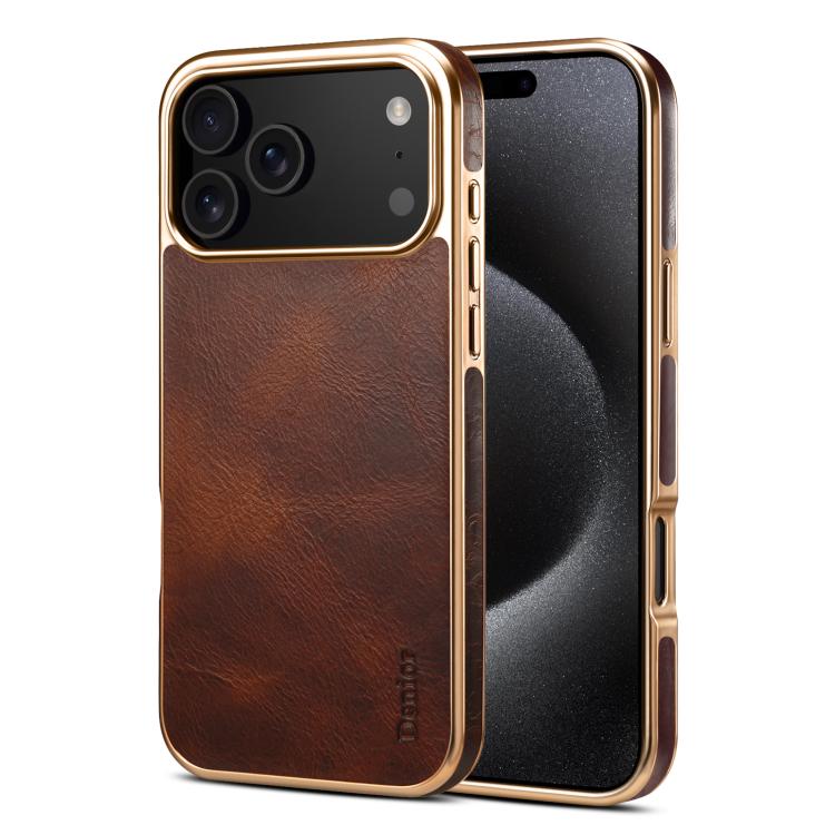 For iPhone 17 Pro Max Denior Oil Wax Leather Electroplating Phone Case(Brown)