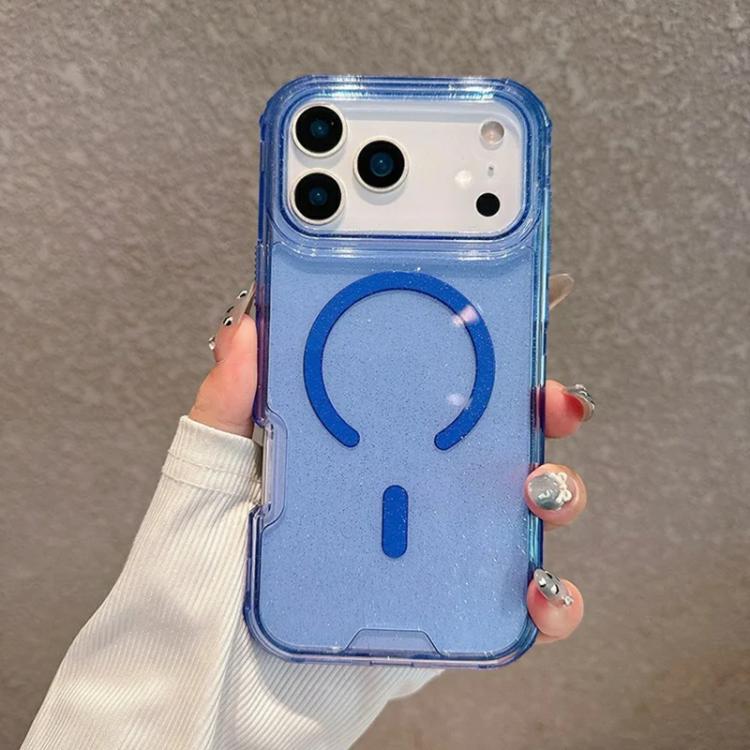 For iPhone 17 Pro Max Detachable 3 in 1 Glitter Magnetic Phone Case(Blue)