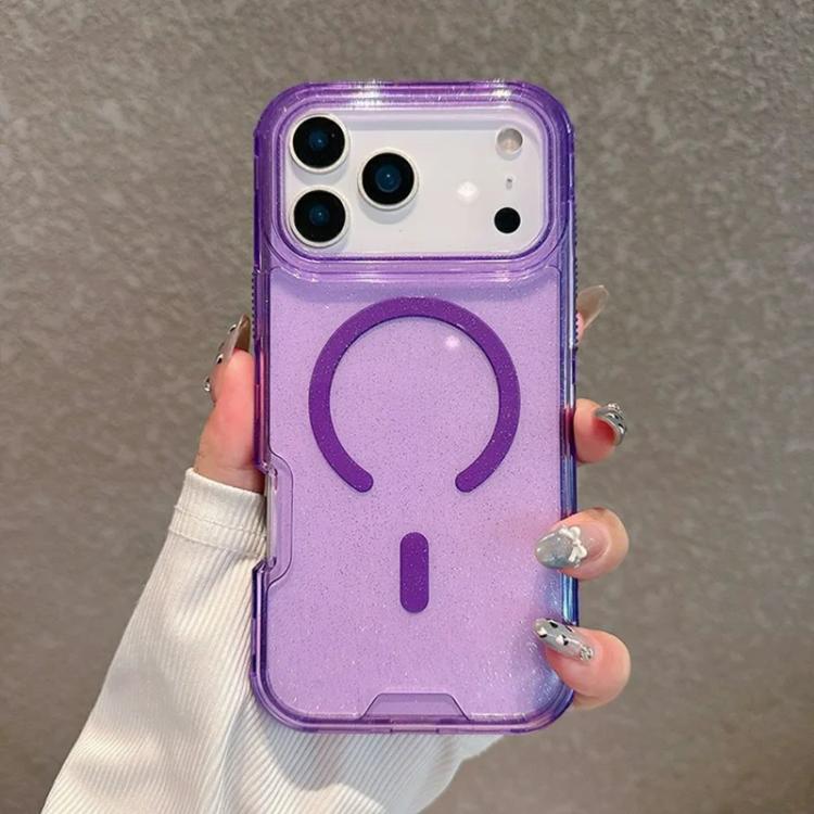 For iPhone 17 Pro Max Detachable 3 in 1 Glitter Magnetic Phone Case(Purple)