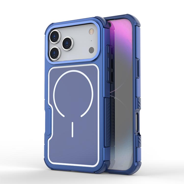For iPhone 17 Pro Max Detachable Back Panel Aluminum Alloy Frame Shockproof Magnetic Phone Case(Blue)