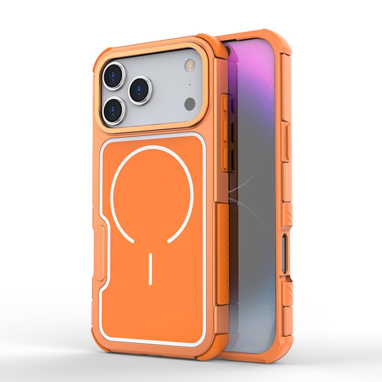 For iPhone 17 Pro Max Detachable Back Panel Aluminum Alloy Frame Shockproof Magnetic Phone Case(Orange)