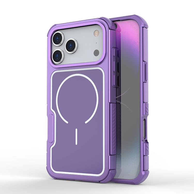 For iPhone 17 Pro Max Detachable Back Panel Aluminum Alloy Frame Shockproof Magnetic Phone Case(Purple)
