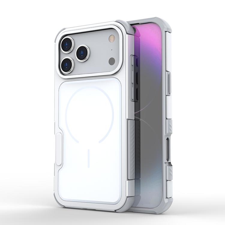 For iPhone 17 Pro Max Detachable Back Panel Aluminum Alloy Frame Shockproof Magnetic Phone Case(White)