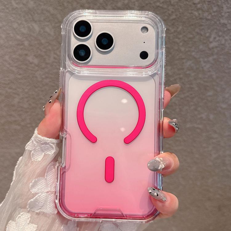 For iPhone 17 Pro Max Detachable Gradient Transparent Magnetic Phone Case(Pink)