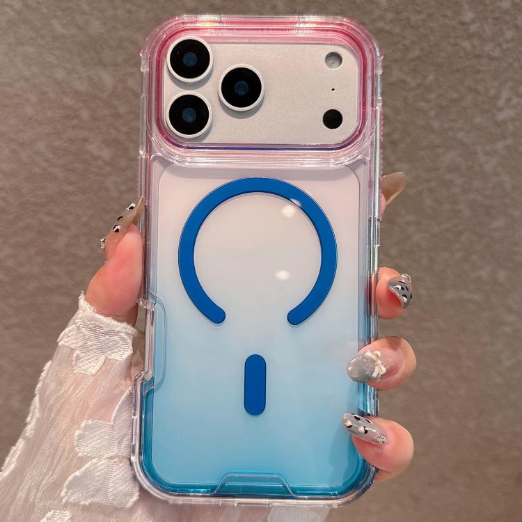 For iPhone 17 Pro Max Detachable Gradient Transparent Magnetic Phone Case(Pink Blue)