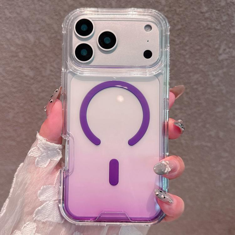 For iPhone 17 Pro Max Detachable Gradient Transparent Magnetic Phone Case(Purple)