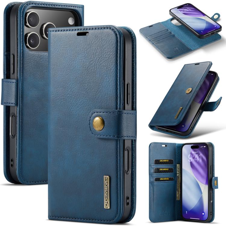 For iPhone 17 Pro Max DG.MING Crazy Horse Texture Detachable Magnetic Leather Phone Case(Blue)