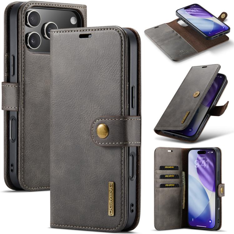 For iPhone 17 Pro Max DG.MING Crazy Horse Texture Detachable Magnetic Leather Phone Case(Grey)