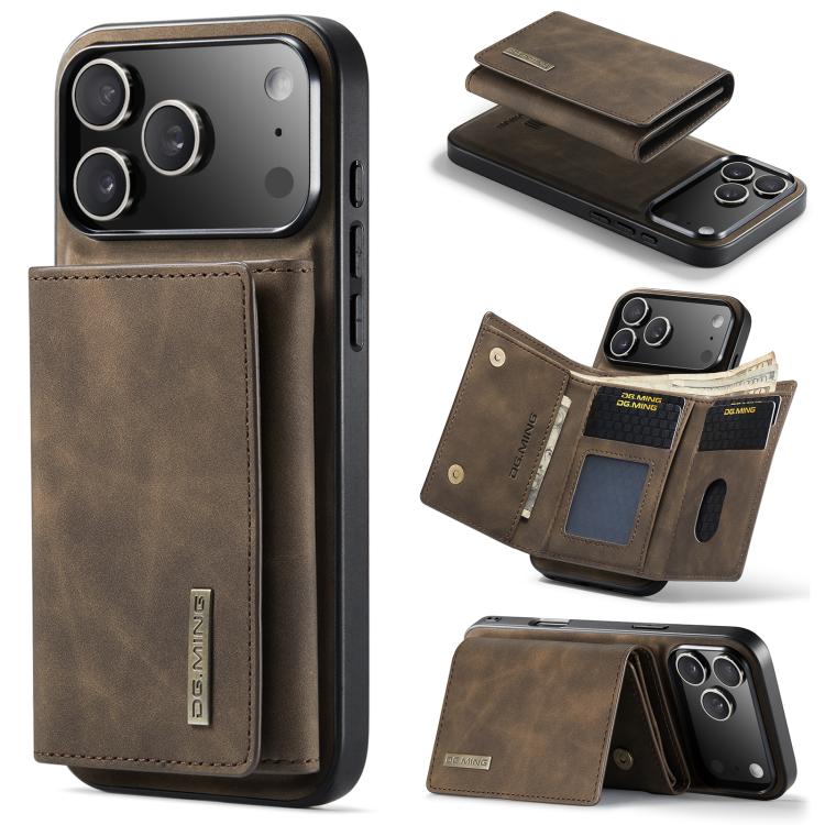 For iPhone 17 Pro Max DG.MING M1 Series 3-Fold Multi Card Wallet Leather Phone Case(Coffee)