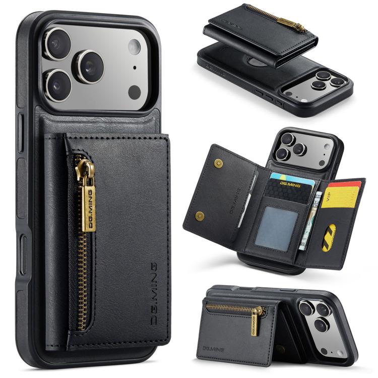 For iPhone 17 Pro Max DG.MING M5 Series Zip RFID Multi Card Detachable Leather Phone Case(Black)