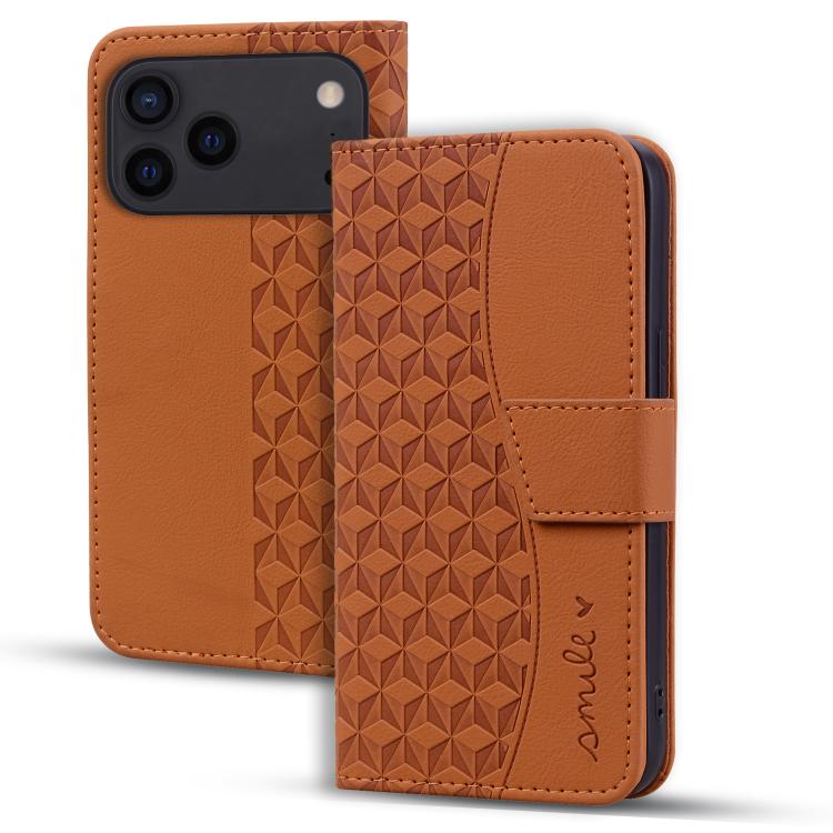 For iPhone 17 Pro Max Diamond Buckle Leather Phone Case with Lanyard(Brown)