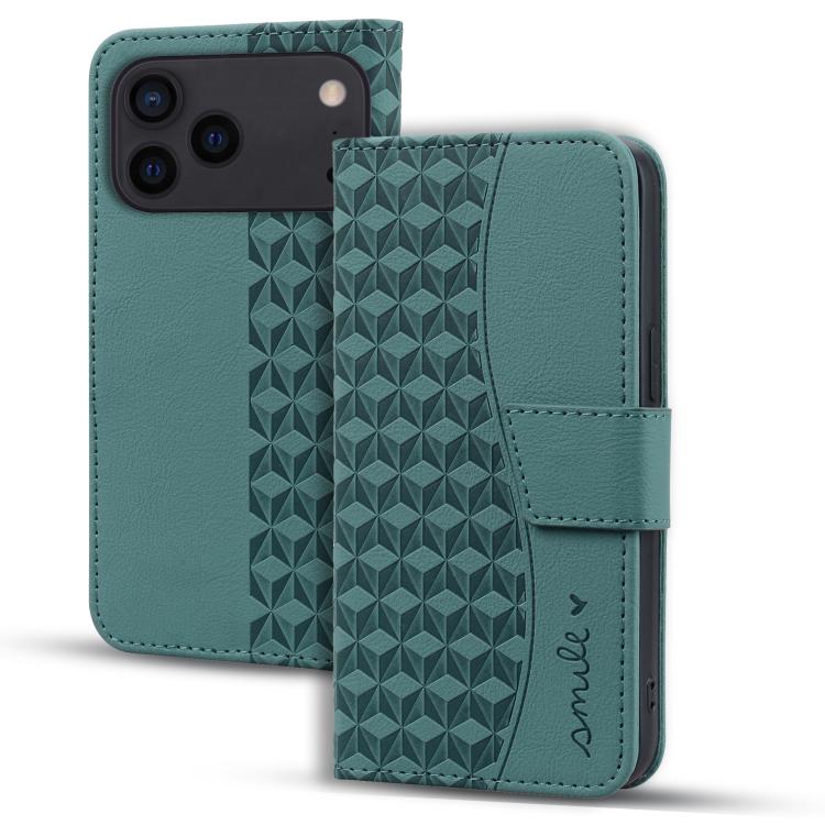 For iPhone 17 Pro Max Diamond Buckle Leather Phone Case with Lanyard(Green)