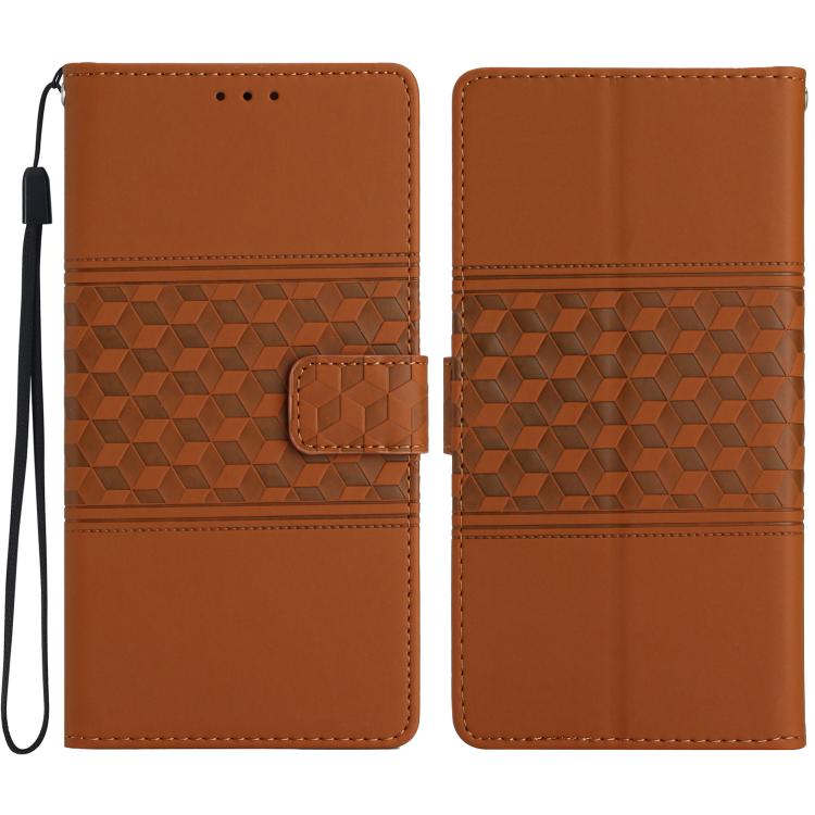 For iPhone 17 Pro Max Diamond Embossed Skin Feel Leather Phone Case(Brown)