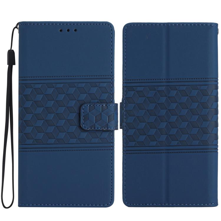 For iPhone 17 Pro Max Diamond Embossed Skin Feel Leather Phone Case(Dark Blue)