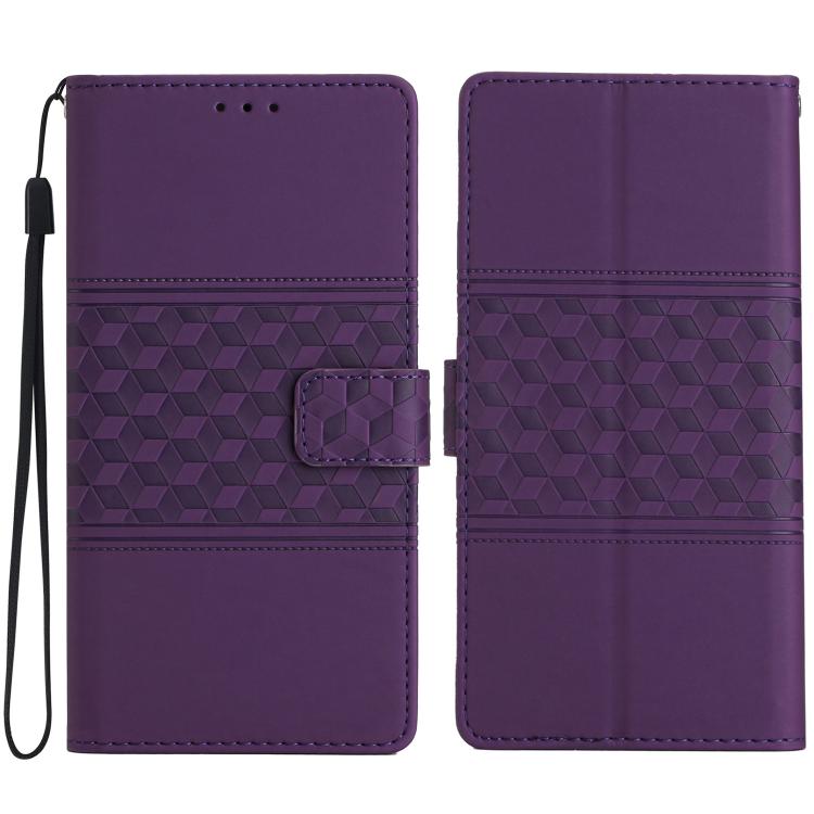 For iPhone 17 Pro Max Diamond Embossed Skin Feel Leather Phone Case(Purple)