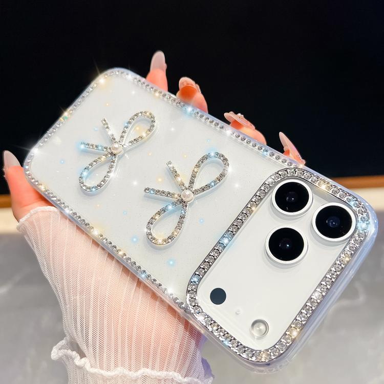For iPhone 17 Pro Max Diamond Glitter Dual Bow-knot Shockproof Phone Case(Transparent)