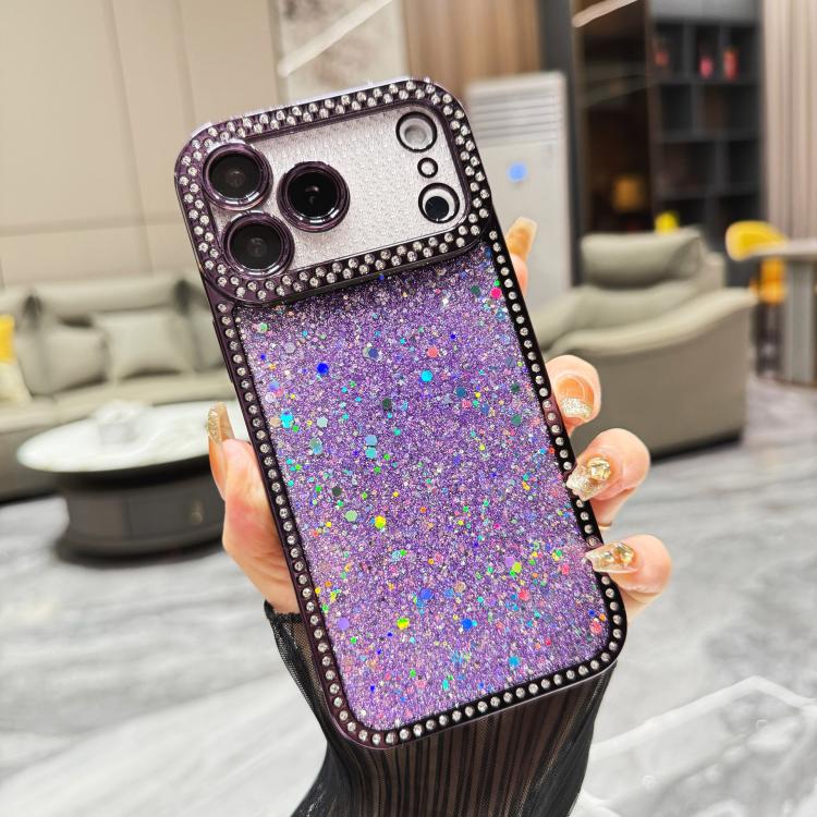 For iPhone 17 Pro Max Diamond Glitter Sequins TPU Phone Case(Purple)
