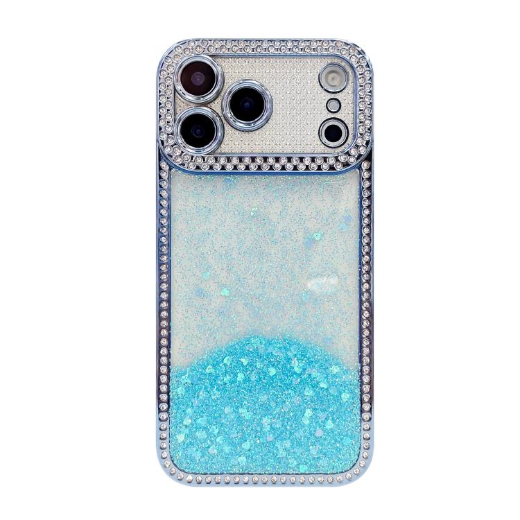 For iPhone 17 Pro Max Diamond Gradient Glitter Sequins Plated Phone Case(Blue)