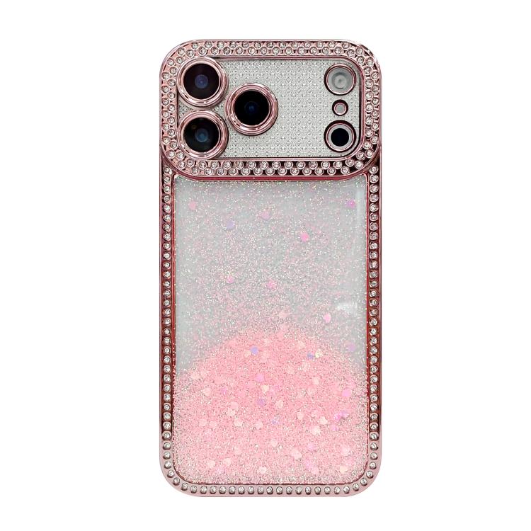 For iPhone 17 Pro Max Diamond Gradient Glitter Sequins Plated Phone Case(Pink)